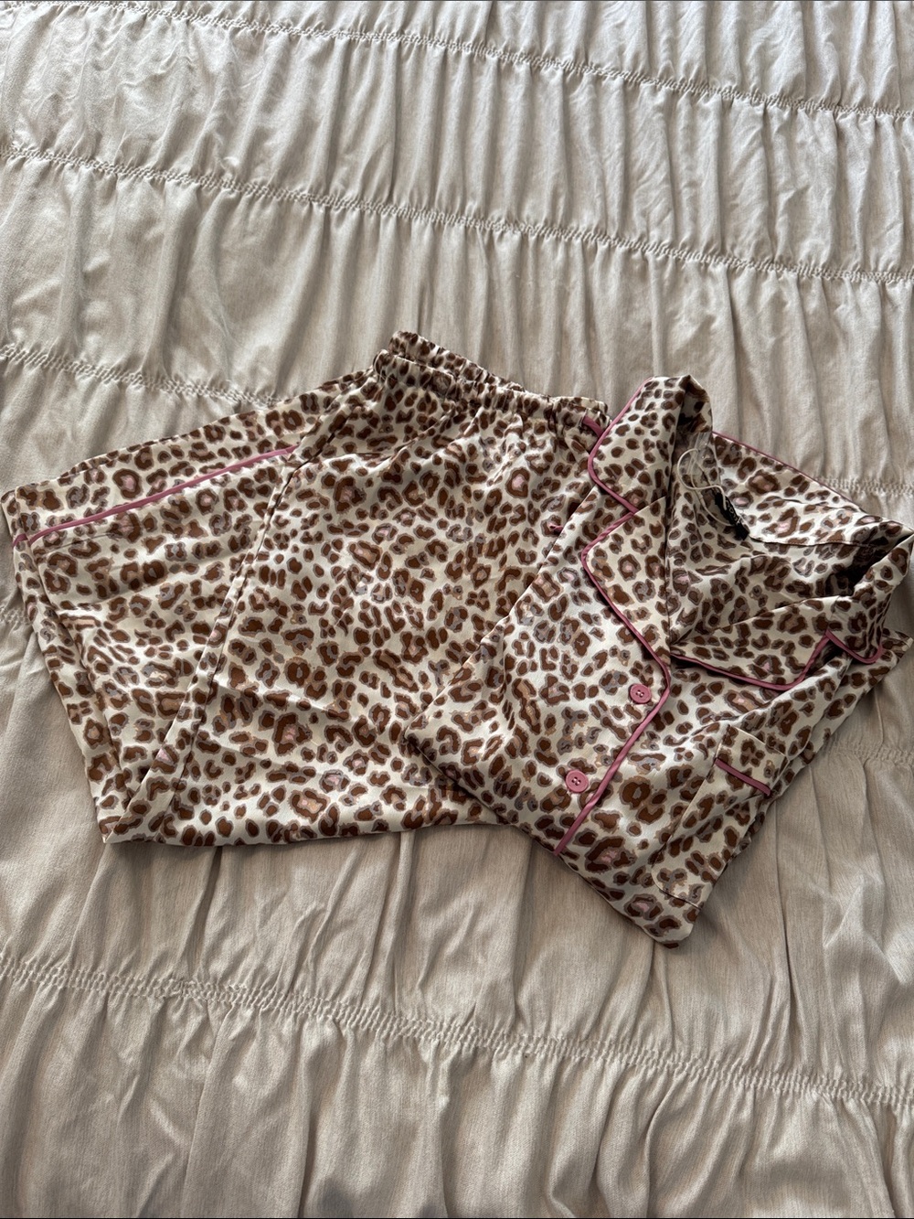 Leopard Print Pajama Set with Pink Trim - NWOT